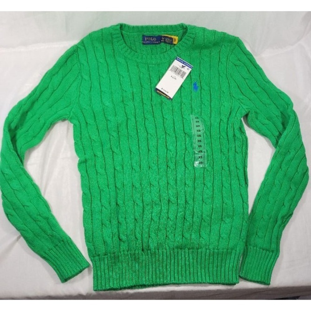Polo Ralph Lauren Women's 100% Cotton Cable Knit Sweater - Vibrant Green - XS